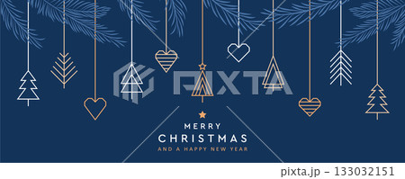 merry christmas card with hanging decoration in form of tree and heart vector illustration merry christmas card with hanging decoration in form of tree and heart vector illustration 133032151