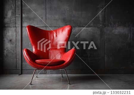 Vibrant Red Leather Chair Stands out Against an Industrial Black Backdrop Generative AI Vibrant Red Leather Chair Stands out Against an Industrial Black Backdrop Generative AI 133032231