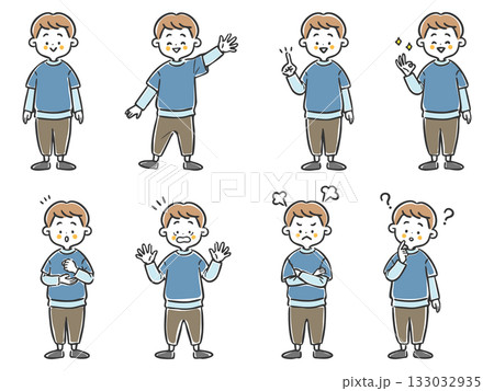 いろんな表情の男の子イラストセット　全身　ベクター 133032935