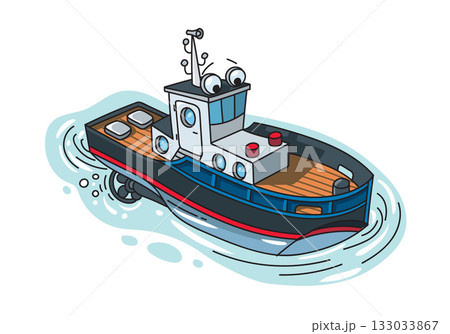 Funny tugboat with eyes. Boat or ship illustration 133033867