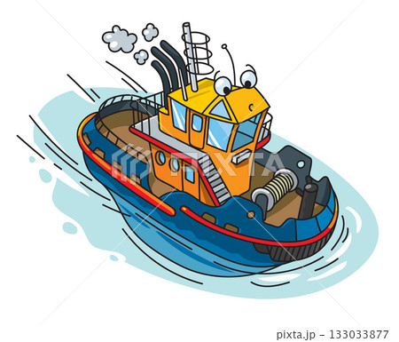 Funny tugboat with eyes. Boat or ship illustration 133033877