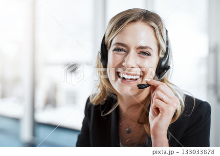 Woman with headset, callcenter and laugh in portrait, contact us with communication and CRM with mockup space. Customer service, funny phone call and happy female consultant on help desk with support Woman with headset, callcenter and laugh in portrait, contact us with communication and CRM with mockup space. Customer service, funny phone call and happy female consultant on help desk with support 133033878