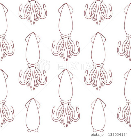 Squid seamless pattern in line art style. Undersea animal silhouette for summer beach design on a white background. Squid seamless pattern in line art style. Undersea animal silhouette for summer beach design on a white background. 133034154