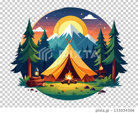 色彩鮮豔的帳篷插畫素材，適用於露營地 133034306