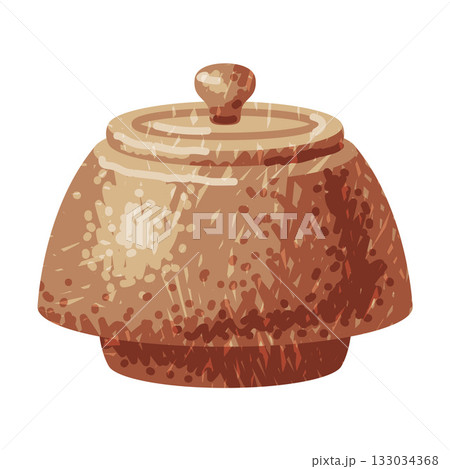 Brown Pot with Lid as Pottery and Ceramic Tableware and Crockery Vector Illustration 133034368