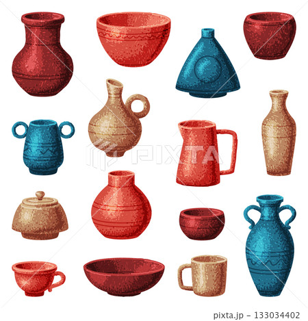 Pottery and Ceramic Tableware and Crockery Vector Set Pottery and Ceramic Tableware and Crockery Vector Set 133034402