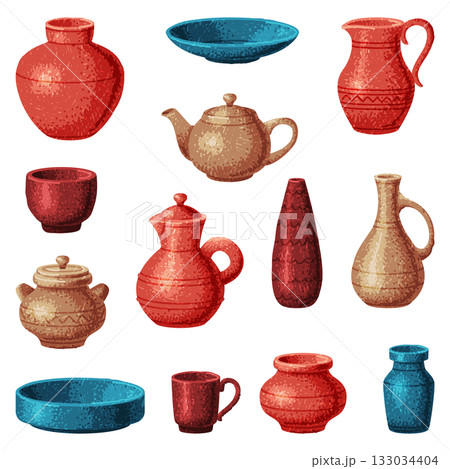 Pottery and Ceramic Tableware and Crockery Vector Set 133034404