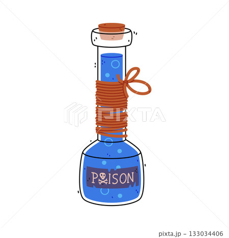 Blue Potion Bottle and Glass Flask with Cork Vector Illustration Blue Potion Bottle and Glass Flask with Cork Vector Illustration 133034406