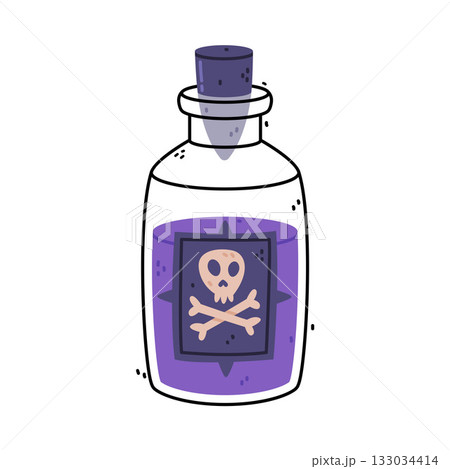 Purple Potion Bottle and Glass Flask with Cork Vector Illustration 133034414