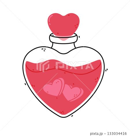 Potion Bottle and Glass Flask with Cork and Heart Vector Illustration Potion Bottle and Glass Flask with Cork and Heart Vector Illustration 133034416