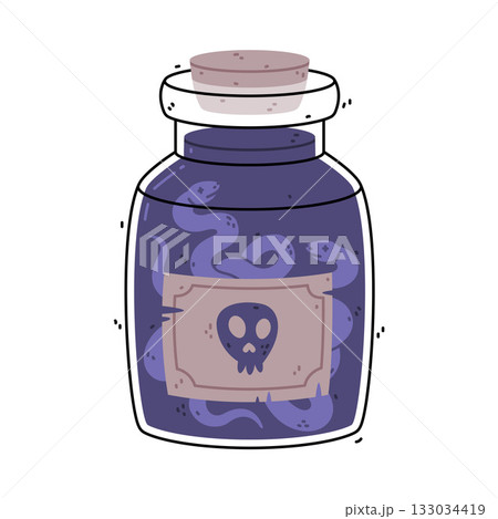 Purple Potion Bottle and Glass Flask with Cork Vector Illustration Purple Potion Bottle and Glass Flask with Cork Vector Illustration 133034419