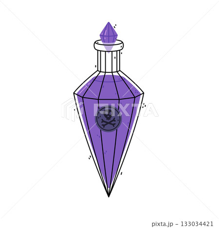 Purple Potion Bottle and Glass Flask with Cork Vector Illustration Purple Potion Bottle and Glass Flask with Cork Vector Illustration 133034421