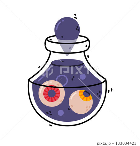 Purple Potion Bottle and Glass Flask with Cork Vector Illustration Purple Potion Bottle and Glass Flask with Cork Vector Illustration 133034423