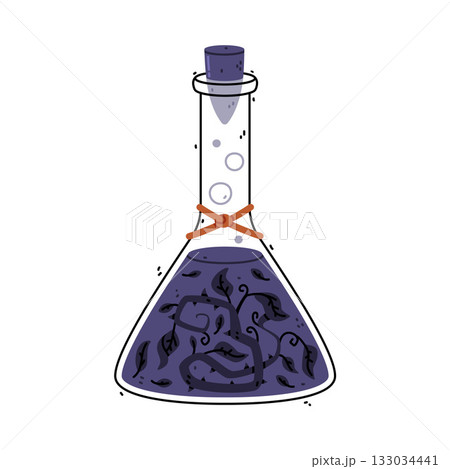 Potion Bottle and Glass Flask with Cork Vector Illustration Potion Bottle and Glass Flask with Cork Vector Illustration 133034441