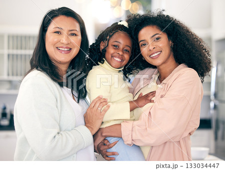 Portrait of lgbt family, women with child and love in multiracial relationship with happy adoption. Diversity, pride and mothers with girl, lesbian couple with smile, support and loving home together Portrait of lgbt family, women with child and love in multiracial relationship with happy adoption. Diversity, pride and mothers with girl, lesbian couple with smile, support and loving home together 133034447