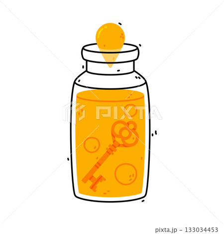Yellow Potion Bottle and Glass Flask with Cork Vector Illustration 133034453