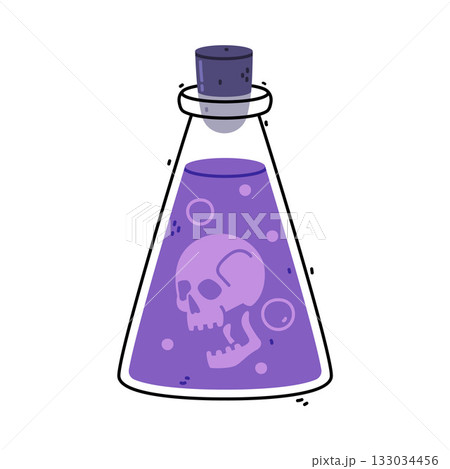 Purple Potion Bottle and Glass Flask with Cork Vector Illustration Purple Potion Bottle and Glass Flask with Cork Vector Illustration 133034456
