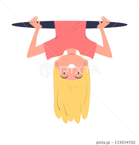 Woman Character Jumping Through Portal Enter Hole Vector Illustration 133034592