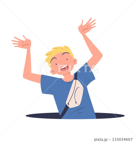 Man Character Jumping Through Portal Enter Hole Vector Illustration 133034607