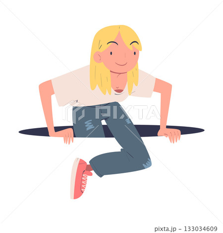 Woman Character Jumping Through Portal Enter Hole Vector Illustration Woman Character Jumping Through Portal Enter Hole Vector Illustration 133034609