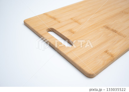Bamboo Cutting Board with Handle on White 133035522