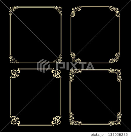 Set of decorative frames Elegant vector element for design in Eastern style, place for text. Floral black and golden borders. Lace illustration for invitations and greeting cards 133036286