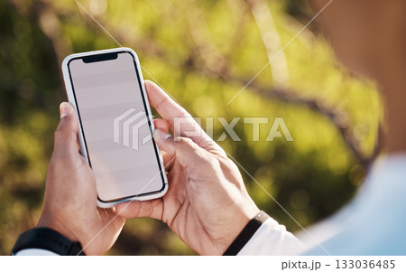 5g, phone screen and nature, hands of man in park at rest stop in countryside looking at direction or map information online. Mobile, fitness app and smartphone, cyclist on internet search for gps. 5g, phone screen and nature, hands of man in park at rest stop in countryside looking at direction or map information online. Mobile, fitness app and smartphone, cyclist on internet search for gps. 133036485