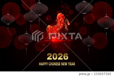 Happy Chinese New Year 2026. Card with the Fire Horse zodiac sign 133037102