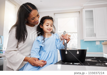 Cooking, food and happy with mother and daughter in kitchen for learning, bonding and meal preparation. Smile, health and nutrition with woman and girl in family home for teaching, diet and culinary Cooking, food and happy with mother and daughter in kitchen for learning, bonding and meal preparation. Smile, health and nutrition with woman and girl in family home for teaching, diet and culinary 133037214