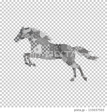 精美的銀色日式駿馬圖案，優雅時尚，是製作新年賀卡的理想選擇。 133037503