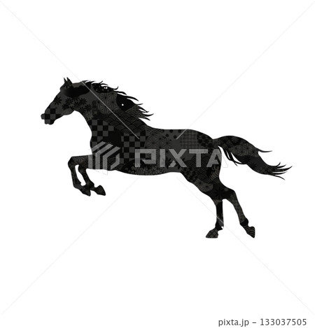 黒い和柄の跳ね馬 シックでモダンな和風デザイン素材 黒い和柄の跳ね馬 シックでモダンな和風デザイン素材 133037505