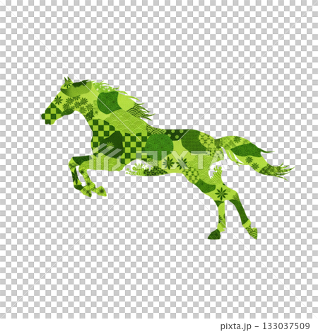 清新翠綠的日式圖案，駿馬躍動。靈感源自於大自然與生長的新年賀卡插畫。 133037509