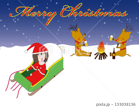 おさぼりトナカイとサンタ（文字あり） 133038136