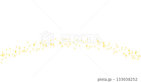 Golden sparkle light with glowing yellow dust and shining particles forming a magical curved path on transparent background 133038252