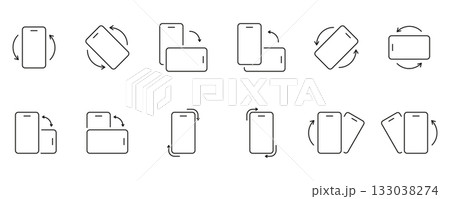 Mobile Phone Rotation Line Icon Set. Smartphone Orientation Change With Arrows Line Drawing Outline Symbol Collection. Editable Stroke. Isolated Vector Illustration Mobile Phone Rotation Line Icon Set. Smartphone Orientation Change With Arrows Line Drawing Outline Symbol Collection. Editable Stroke. Isolated Vector Illustration 133038274