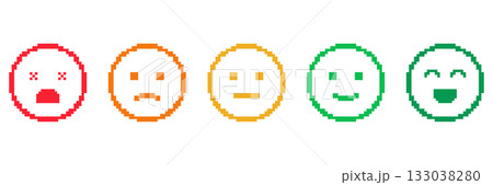 Pixel Art Emoticon Set. Emotional Expression And Mood Indicator Icons. Feedback And Sentiment Analysis Symbols. Isolated Vector Illustration Pixel Art Emoticon Set. Emotional Expression And Mood Indicator Icons. Feedback And Sentiment Analysis Symbols. Isolated Vector Illustration 133038280