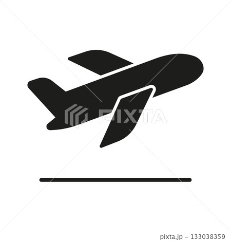 Airplane Landing Solid Icon. Aviation, Travel, And Transportation Silhouette Symbol. Airport Arrival And Airplane Descent Indicator. Isolated Vector Illustration 133038359