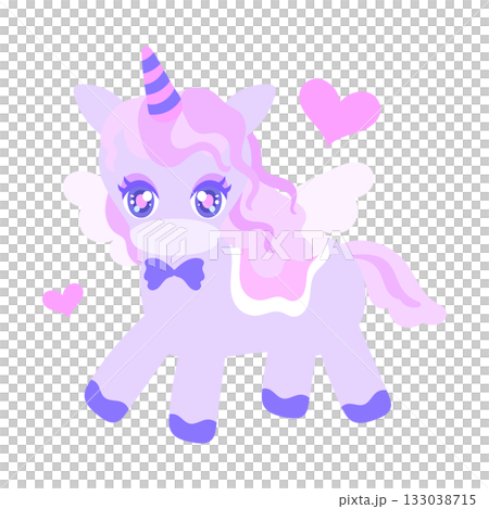 紫色のかわいいユニコーンのキャラクター　透過 133038715