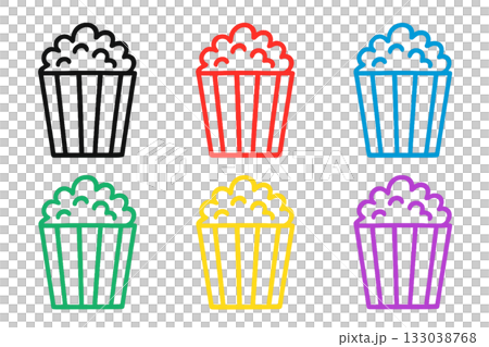 Colorful popcorn icon set of 6 colors Colorful popcorn icon set of 6 colors 133038768