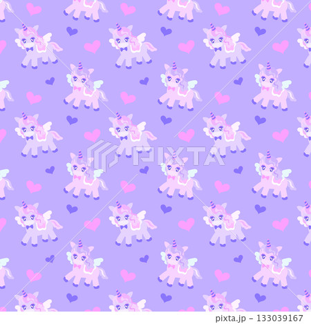 かわいいユニコーンのパターン スクエア 紫 かわいいユニコーンのパターン スクエア 紫 133039167