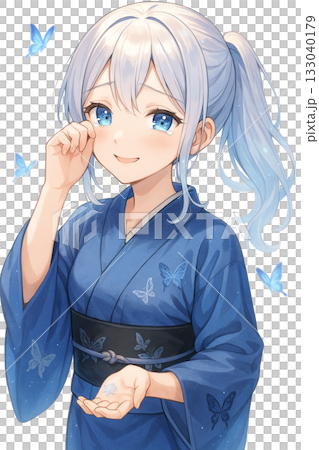 Silver-haired kimono girl Silver-haired kimono girl 133040179