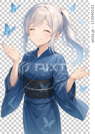 Silver-haired kimono girl 133040181