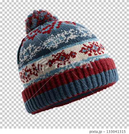 Warm Knitted Winter Hat With Colorful Patterns and Pom-Pom for Chilly Outdoor Activities 133041315
