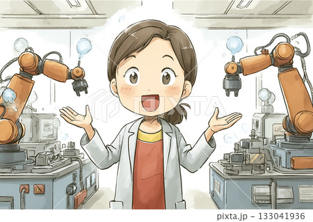 工場DX 美優が未来型工場で自動生産ラインを操作するシーン 133041936