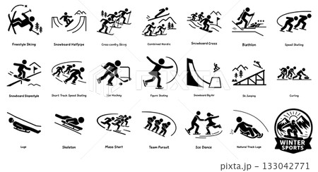 冬季スポーツ ピクトグラムセット、Winter Sports Pictogram Set 133042771