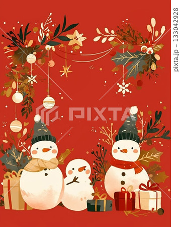 クリスマスの夜、雪だるまの背景 133042928