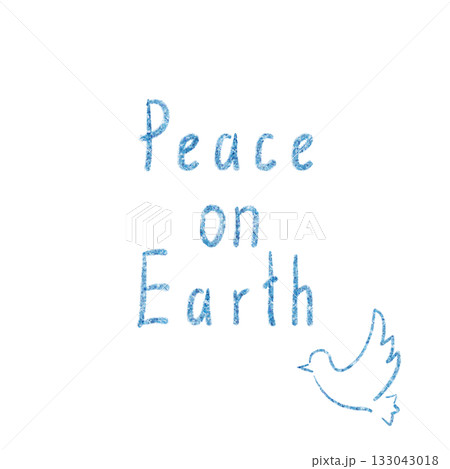 Blue crayon lettering Peace on Earth with a simple dove sketch on white. Minimalist Christian art expressing hope, love, and faith. Perfect for Christmas cards, church designs, and spiritual projects Blue crayon lettering Peace on Earth with a simple dove sketch on white. Minimalist Christian art expressing hope, love, and faith. Perfect for Christmas cards, church designs, and spiritual projects 133043018