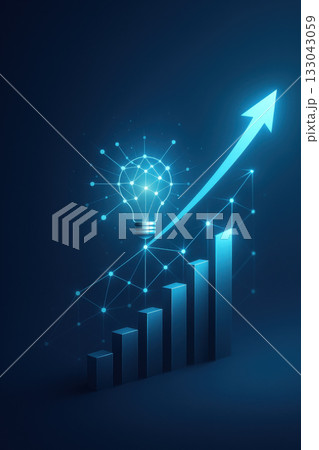 Bright idea and innovation concept for business growth and technology success. glowing lightbulb on rising chart with an upward arrow symbolizes bright future and progress Bright idea and innovation concept for business growth and technology success. glowing lightbulb on rising chart with an upward arrow symbolizes bright future and progress 133043059