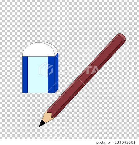 鉛筆和橡皮擦的簡單文具插圖 133043601