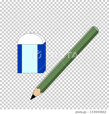 Simple stationery illustration of a pencil and eraser Simple stationery illustration of a pencil and eraser 133043602